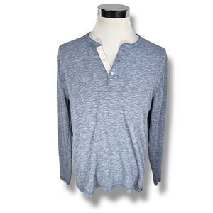 Faherty Henley Shirt Men’s Large Heather Blue Cotton Long Sleeve Cloud Casual